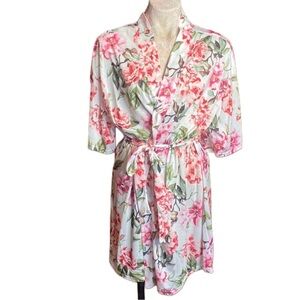 Show Me Your Mumu Garden of Blooms Floral Short Robe Kimono White Pink Sz OS